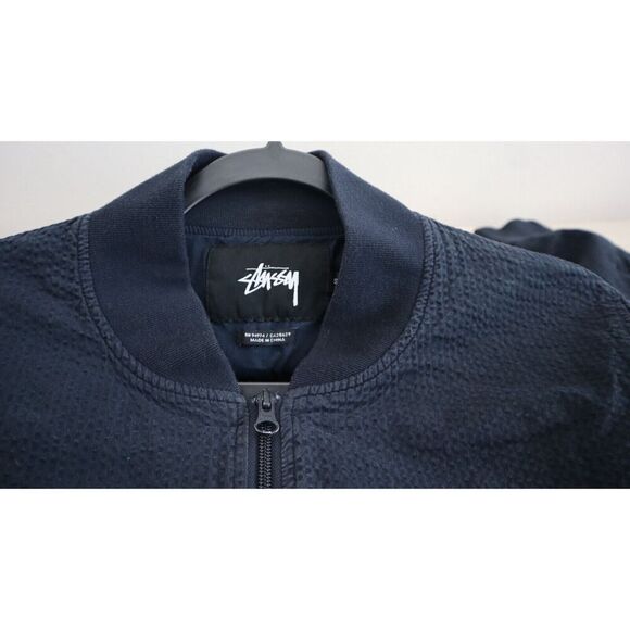 Stussy 115279 Men's Sz Small Navy Full Zip Seersucker Bomber Jacket - Picture 3 of 13